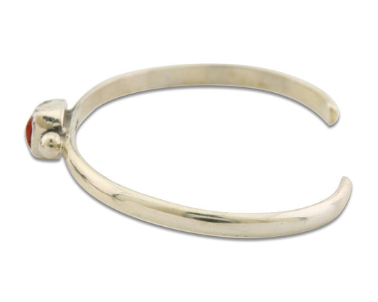 Navajo Bracelet .925 Silver Natural Red Coral Cuff Native American Artist C.80's