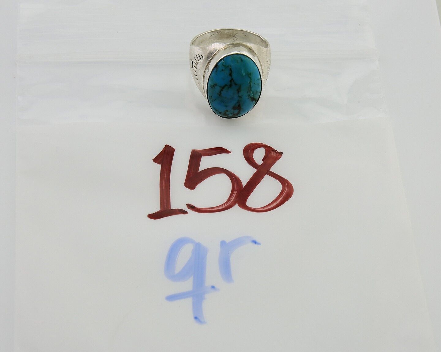 Navajo Hand Stamped Ring 925 Silver Arizona Turquoise Artist C.80's