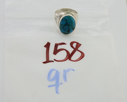 Navajo Hand Stamped Ring 925 Silver Arizona Turquoise Artist C.80's