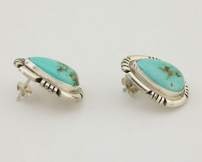 Navajo Earrings 925 Natural Royston Turquoise Signed Benjamin Piaso Jr C.80's