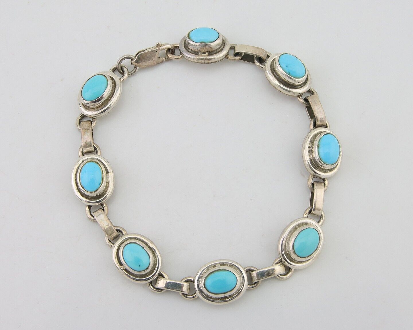 Navajo Bracelet 925 Silver Natural Blue Turquoise Native American Artist C.80's