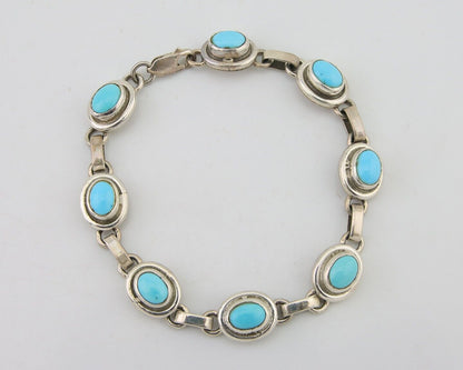 Navajo Bracelet 925 Silver Natural Blue Turquoise Native American Artist C.80's