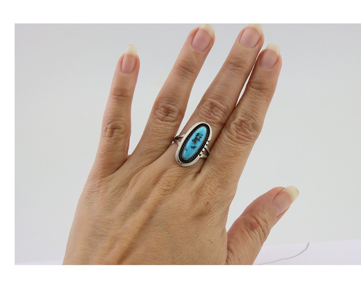 Navajo Ring 925 Silver Sleeping Beauty Turquoise Native American Artist C.80's