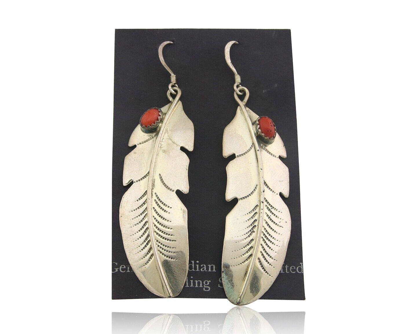 Navajo Earrings 925 Silver Natural Coral Native American C.80's Eagle Feather