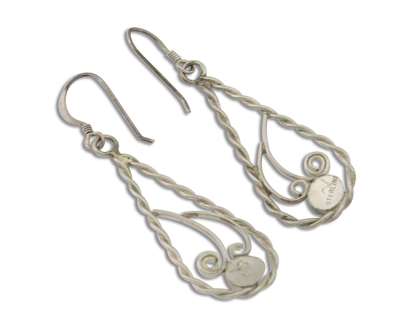 Navajo Dangle Earrings 925 Silver Natural Turquoise Artist Signed JB C.80's