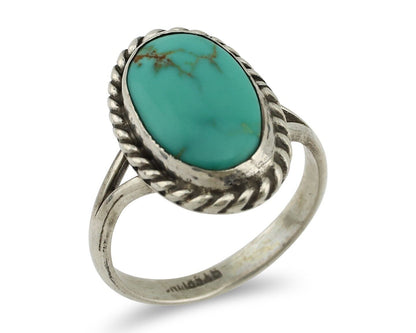 Navajo Ring 925 Silver Kingman Turquoise Native American Artist C.80's