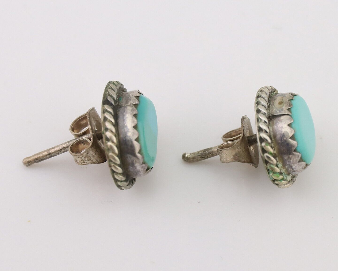 Navajo Earrings 925 Silver Natural Blue Turquoise Native American Artist C.80's