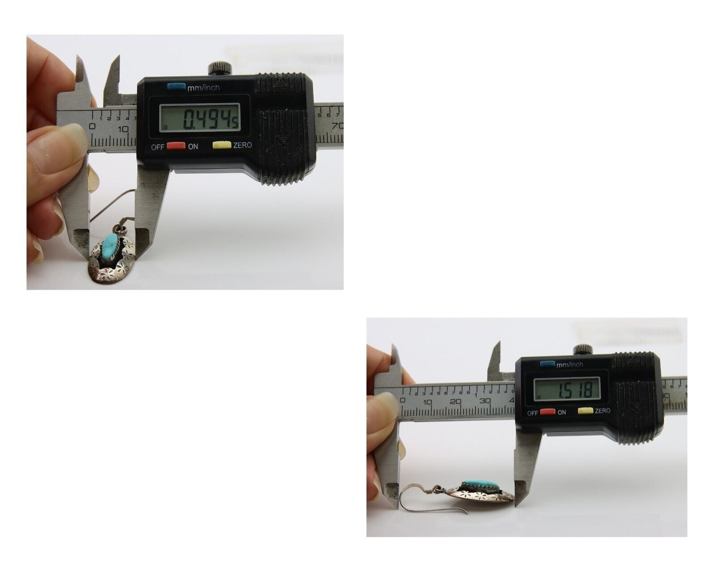 Navajo Dangle Earrings 925 Silver Natural Turquoise Artist Signed IJC C.80's