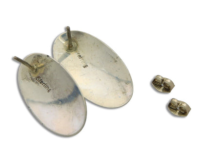 Navajo Earrings 925 Silver Shield Natural Turquoise Native Artist C.80's