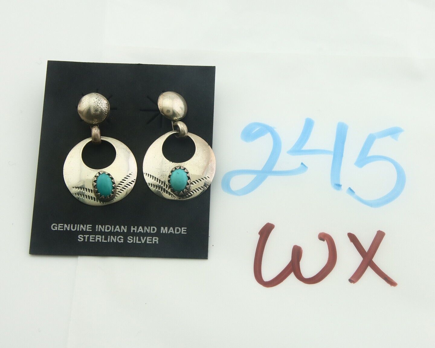 Navajo Earrings 925 Silver Natural Turquoise Native American Artist C80s