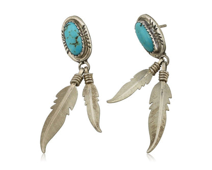 Navajo Handmade Earrings 925 Silver Blue Turquoise Native Artist C.80s