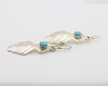 Navajo Dangle Earrings 925 Silver Natural Turquoise Artist Signed JB C.80's