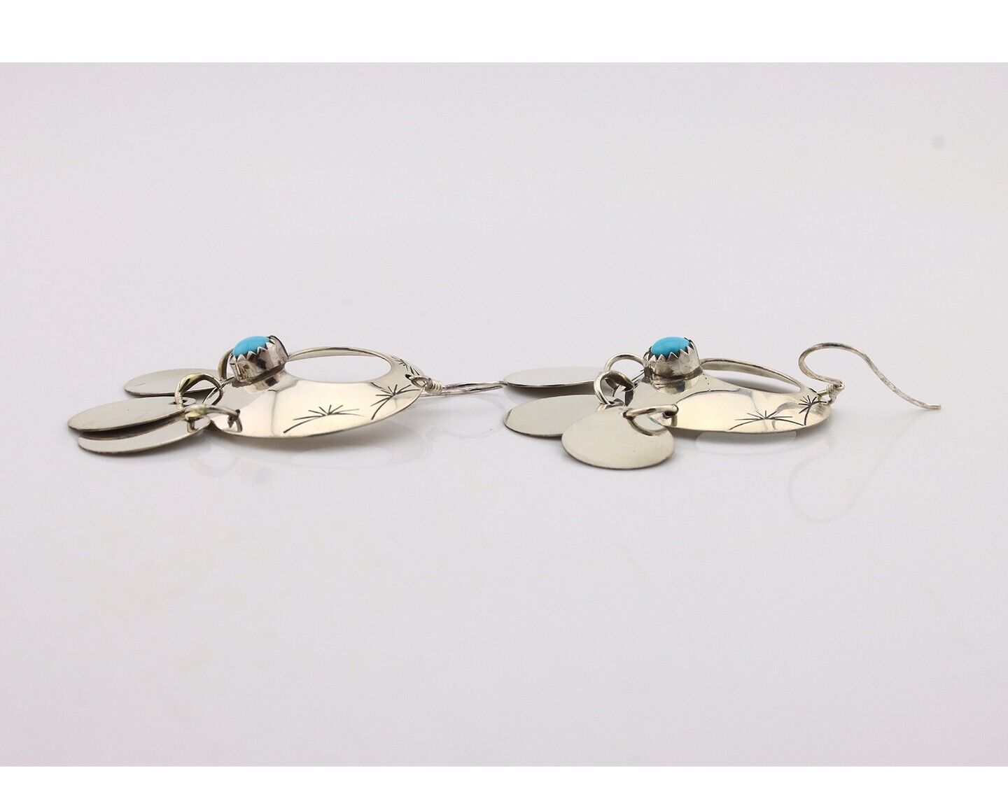 Navajo Dangle Handmade Earrings 925 Silver Blue Turquoise Native Artist C.80's