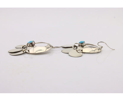 Navajo Dangle Handmade Earrings 925 Silver Blue Turquoise Native Artist C.80's