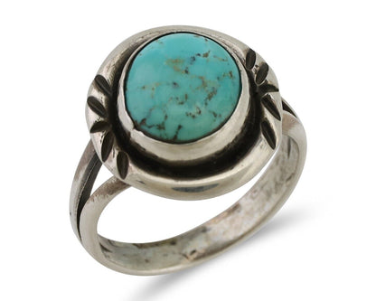 Navajo Ring 925 Silver Kingman Turquoise Native American Artist C.80's