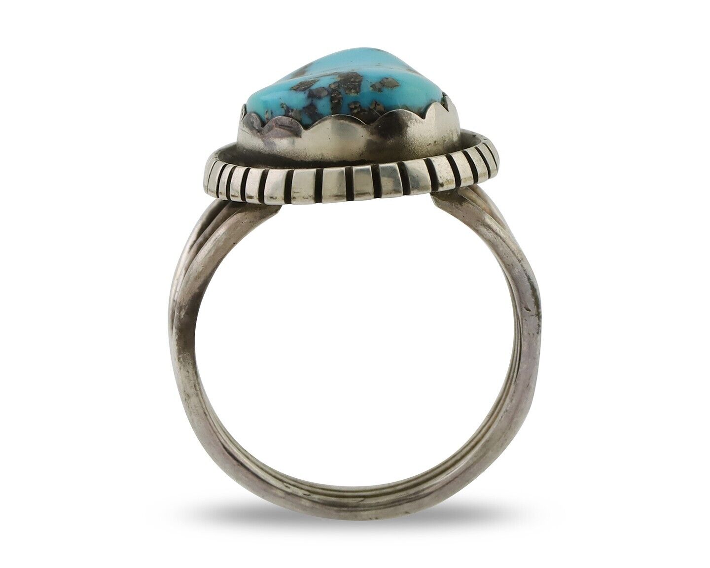 Navajo Ring 925 Silver Natural Blue Turquoise Signed Tony Guerro C.80's