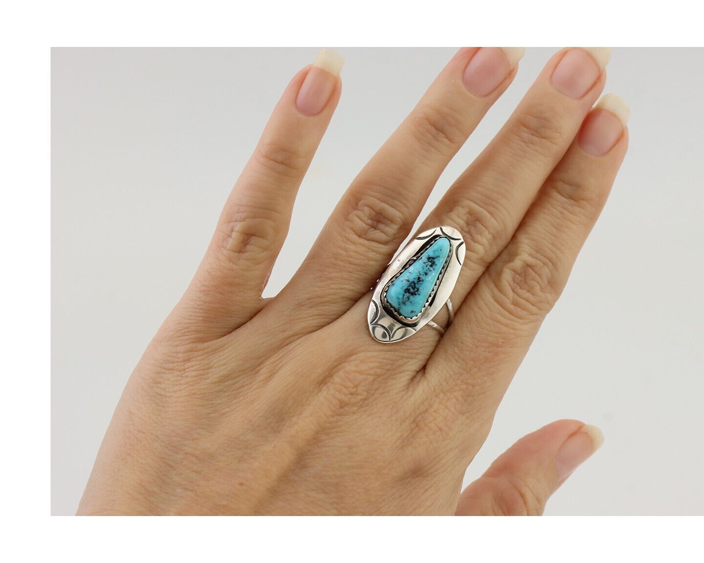 Navajo Ring 925 Silver Blue Gem Turquoise Artist Size 6.0 C.80's