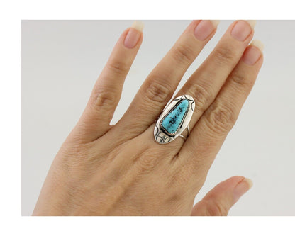 Navajo Ring 925 Silver Blue Gem Turquoise Artist Size 6.0 C.80's