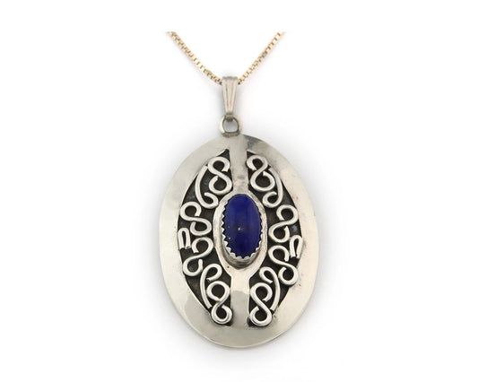 Navajo Necklace Sterling Silver Authentic Lapis Vintage Native Artist Handmade