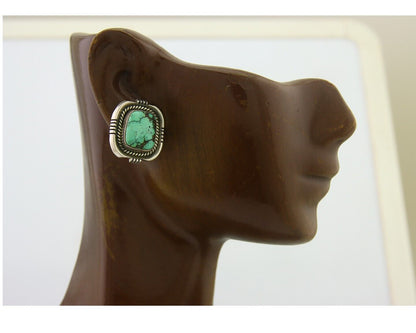Navajo Earrings 925 Silver Natural Turquoise Artist Signed G C.80's