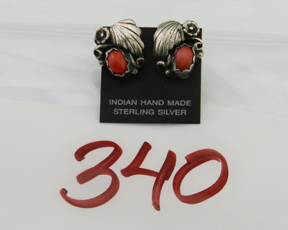 Navajo Earrings 925 Silver Natural Red Coral Native American Artist C.80's