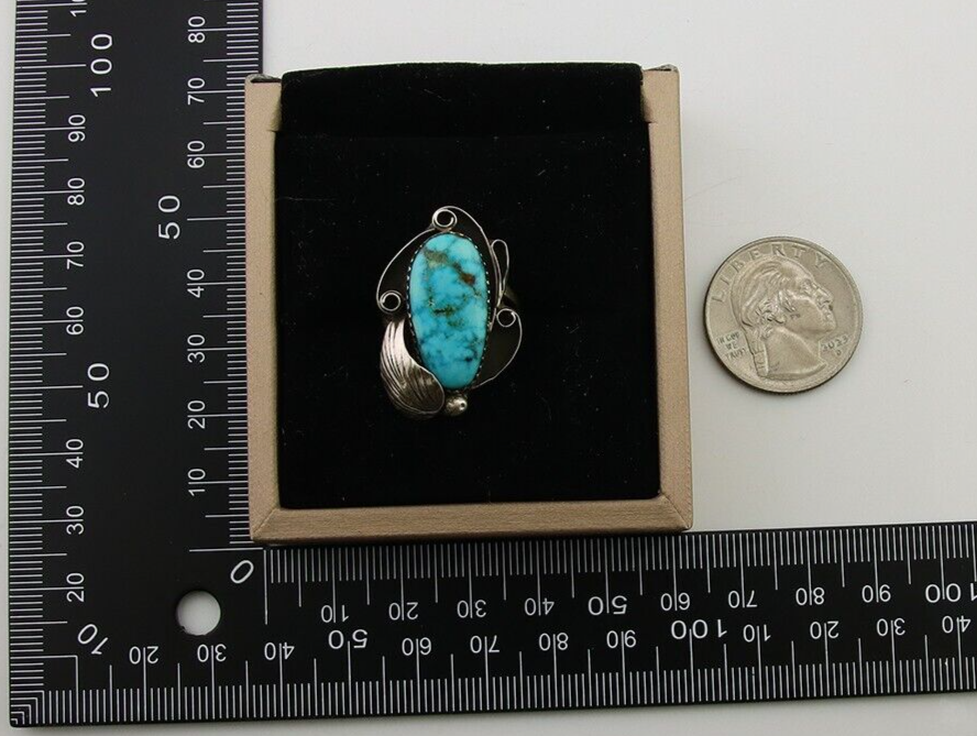 Navajo Ring 925 Sterling Silver Natural Turquoise Native American Artist C.80's
