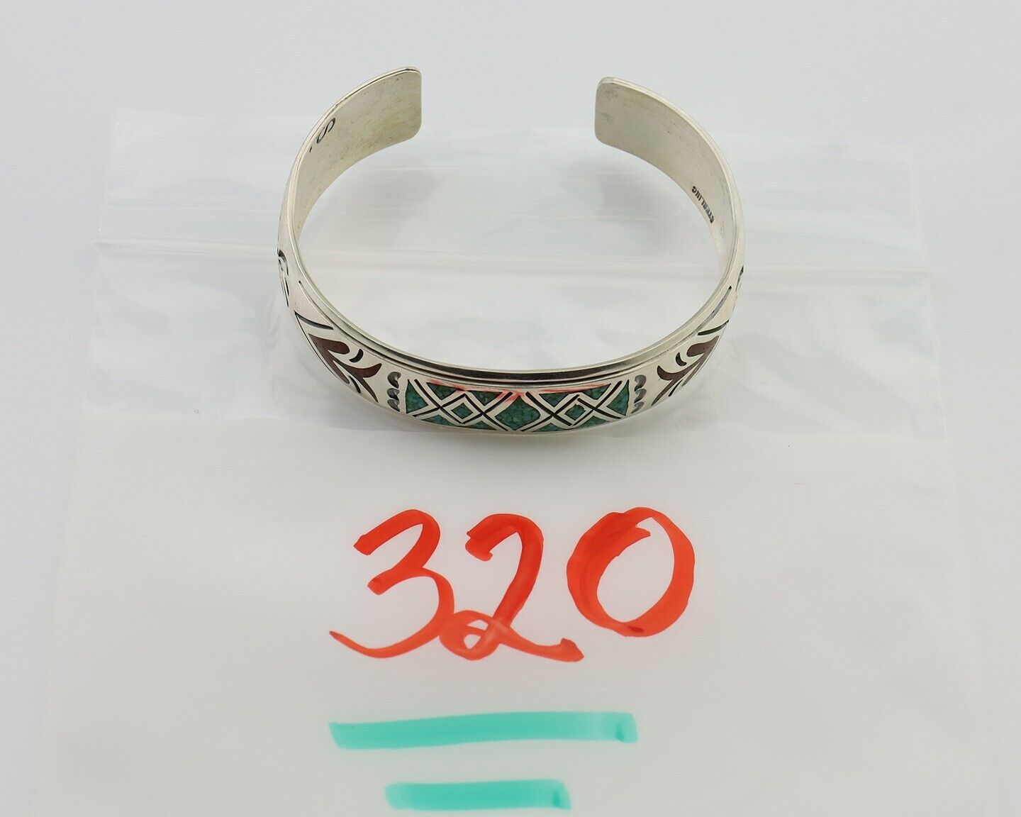 Navajo Inlay Bracelet 925 Silver Turquoise & Coral Signed Stanely Bain C.80's