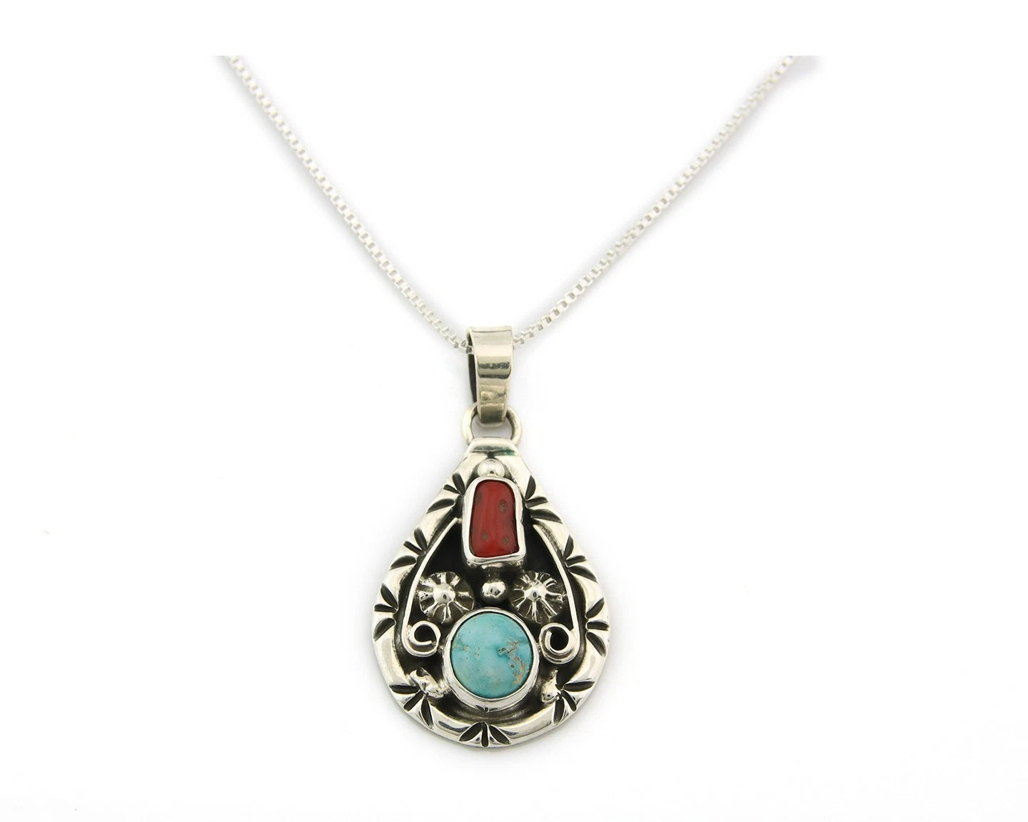Navajo Necklace Sterling Authentic Gemstone Traditional Signed Teepee