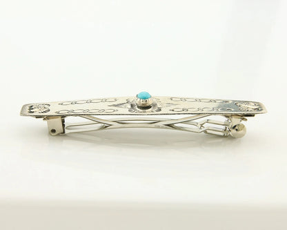 Navajo Barrette Sterling Silver Turquoise Hand Stamped Vintage Signed WS