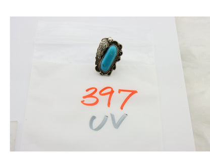 Navajo Ring .925 Sterling Blue Turquoise Artist Signed EK C.80's
