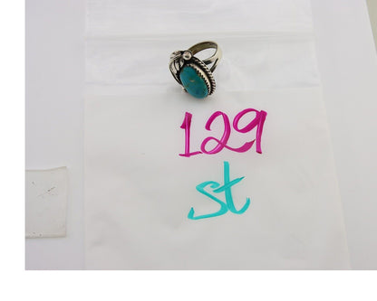 Navajo Ring 925 Sterling Silver Blue Turquoise Native American Artist C.80's
