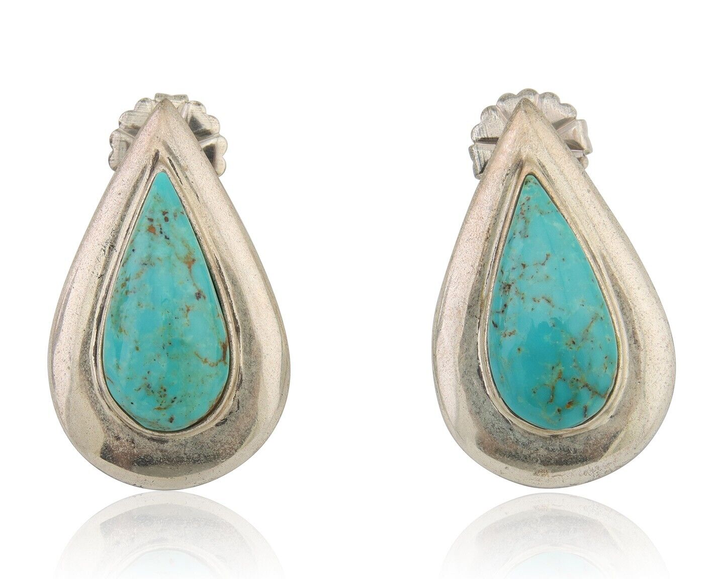 Navajo Dangle Earrings 925 Silver Natural Turquoise Signed Thomas Charay C.1988