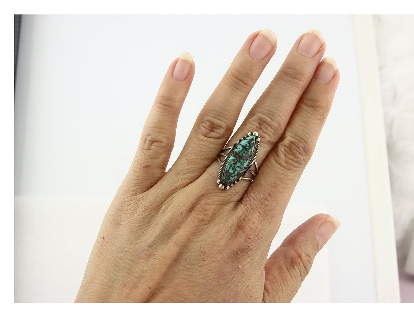 Vintage Navajo Ring 925 Sterling Silver Turquoise Signed MP Size 6.25