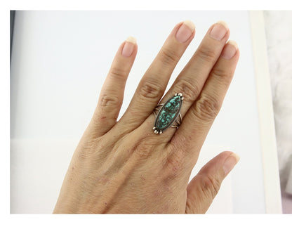 Vintage Navajo Ring 925 Sterling Silver Turquoise Signed MP Size 6.25