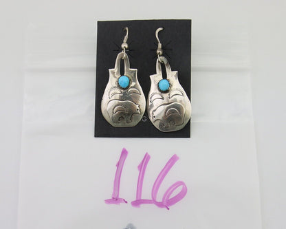 Navajo Dangle Earrings 925 Silver Natural Turquoise Artist Signed L. Ramon C.80s