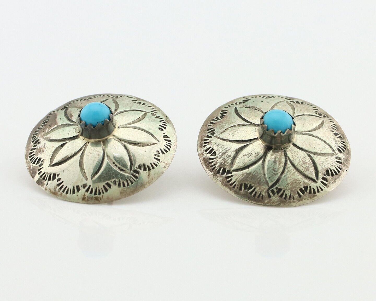 Navajo Earrings 925 Silver Blue Turquoise Signed Ray Nez C.80's