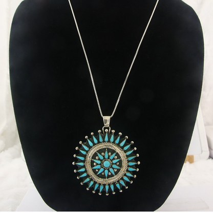 Navajo Sterling Silver Necklace Turquosie Authentic Vintage Signed Ben Yazzie
