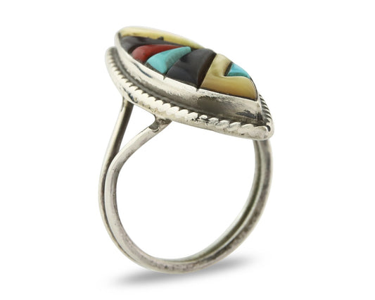 Vintage Zuni Ring 925 Sterling Silver Natural Gemstone Signed R & GT Size 7.5