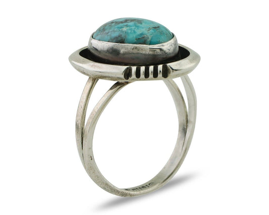 Navajo Ring 925 Silver Natural Mined Blue Turquoise Native American Artist C80s