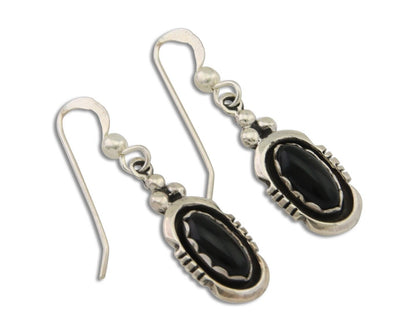 Navajo Dangle Earrings 925 Silver Natural Black Onyx Native American C.80's