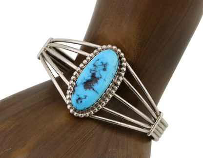 Navajo Cuff Bracelet 925 Silver Natural Blue Turquoise Native Artist C.80's