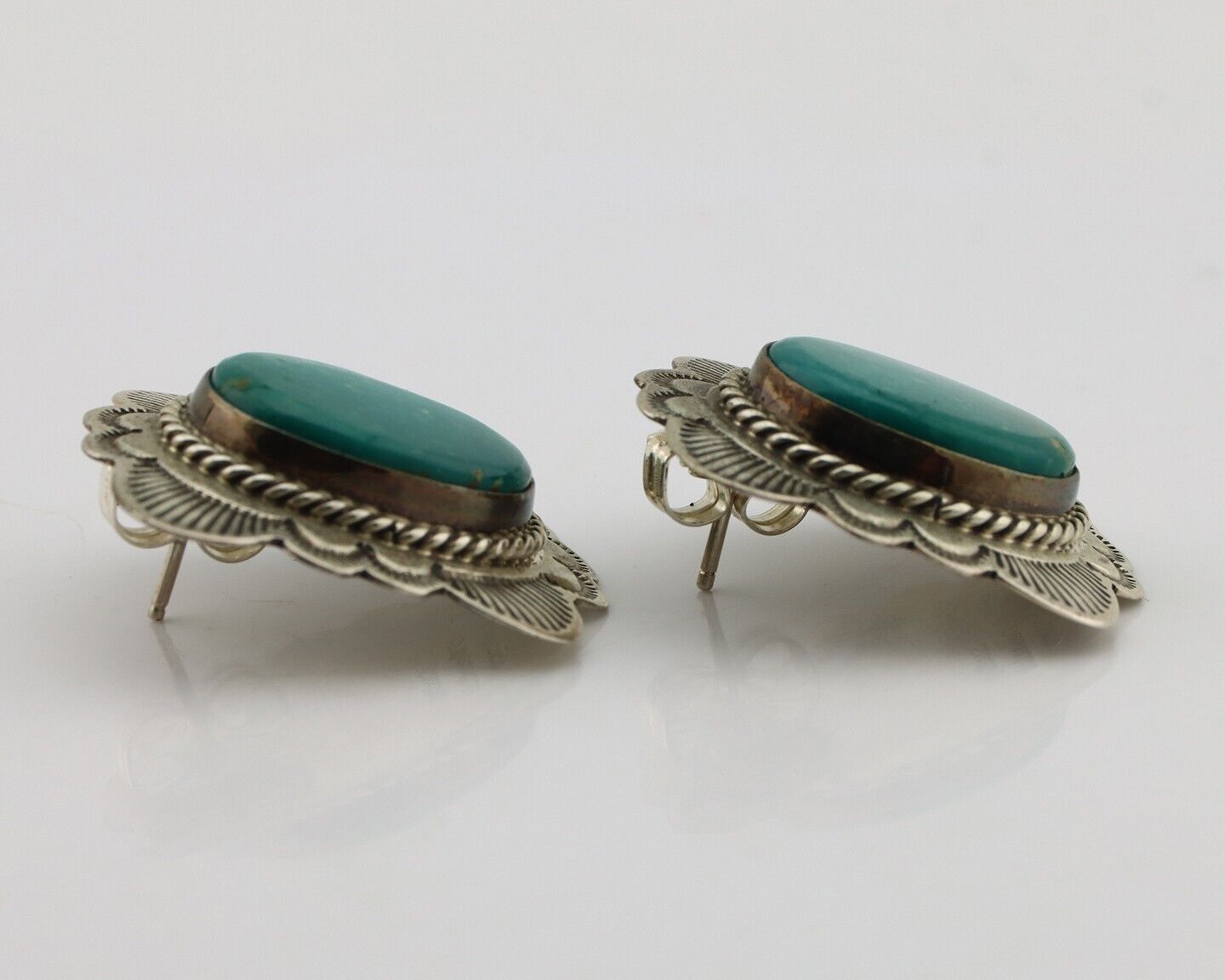 Navajo Earrings 925 Silver Natural Blue Turquoise Signed William Denetdale C.80s