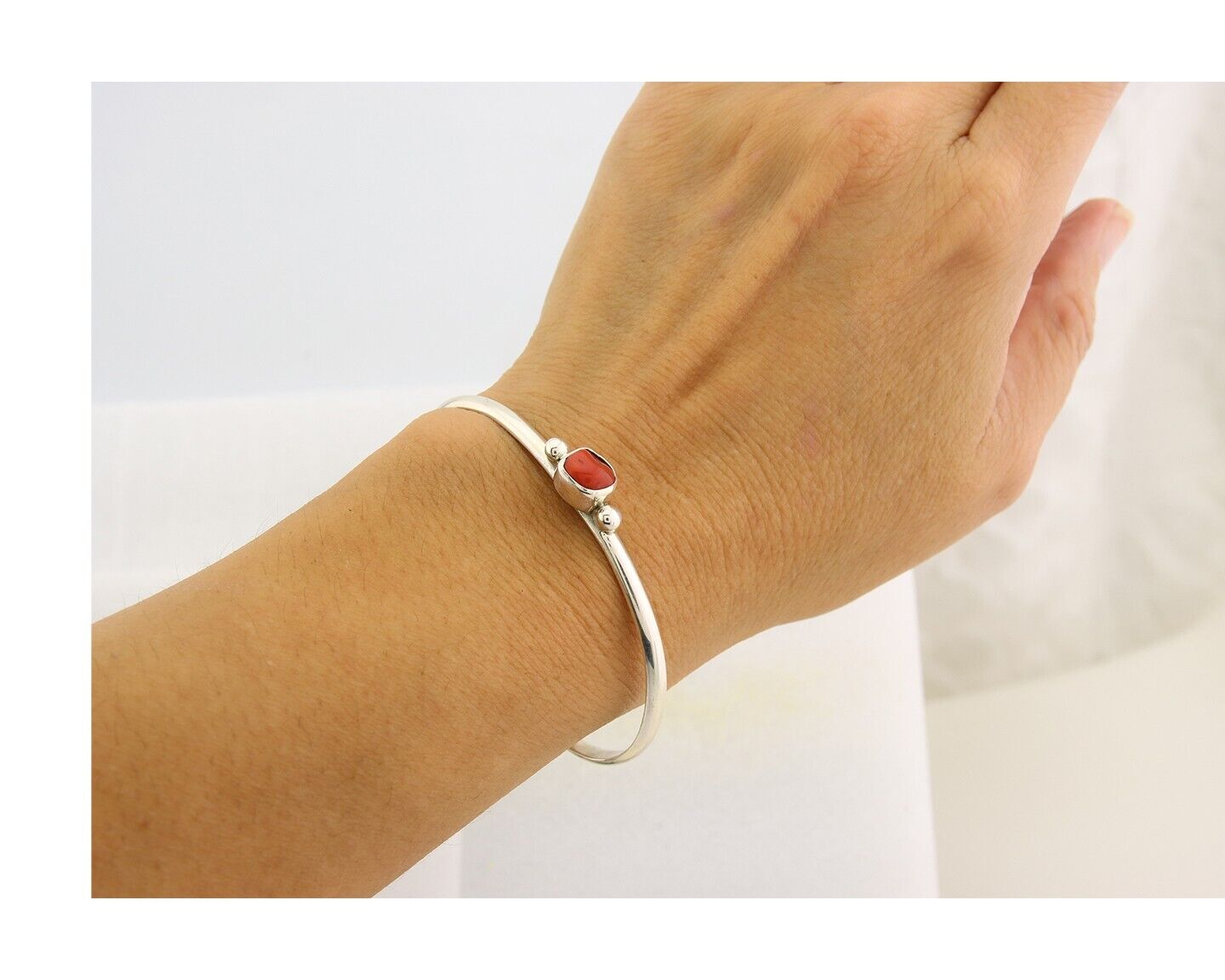 Navajo Bracelet .925 Silver Mediterranean Red Coral Cuff Native Artist C.80's