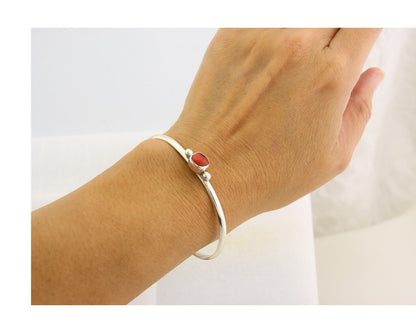 Navajo Bracelet .925 Silver Mediterranean Red Coral Cuff Native Artist C.80's