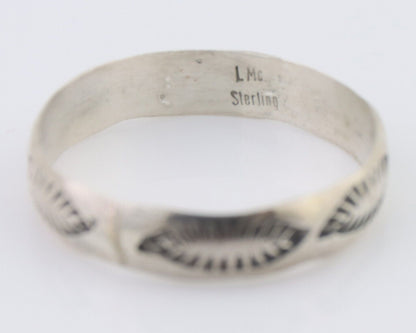 Navajo Hand Stamped Band 925 Silver 5.0 mm Signed Larry Chavez Size 11 C.80's