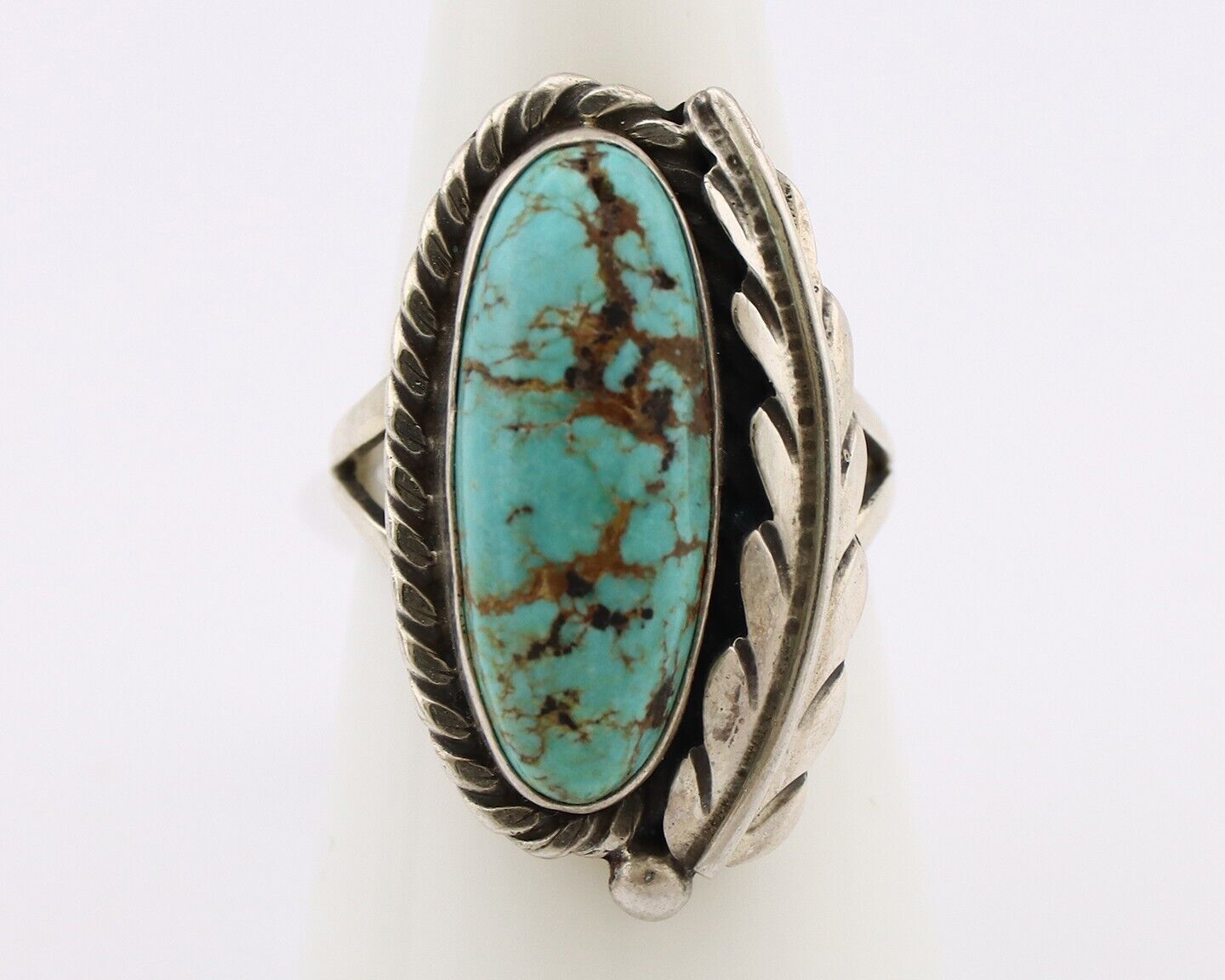 Navajo Ring 925 Silver Spiderweb Turquoise Native Artist Signed C.80's