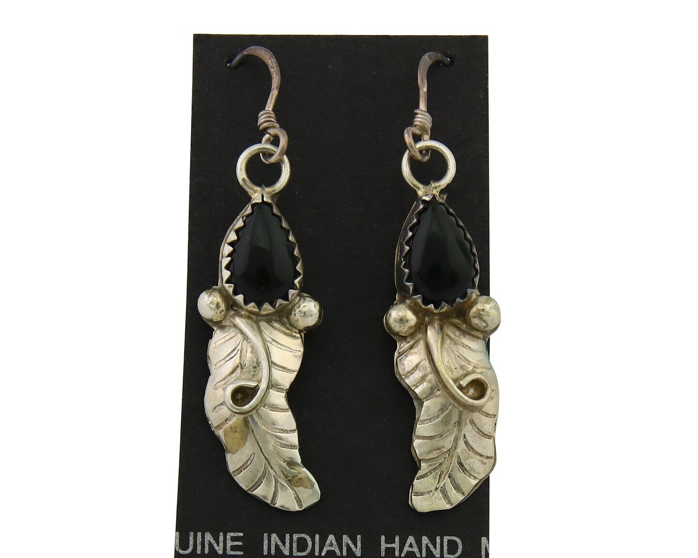 Navajo Earrings 925 Silver Handmade Natural Onyx Signed DB C.80's