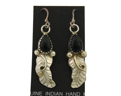 Navajo Earrings 925 Silver Handmade Natural Onyx Signed DB C.80's