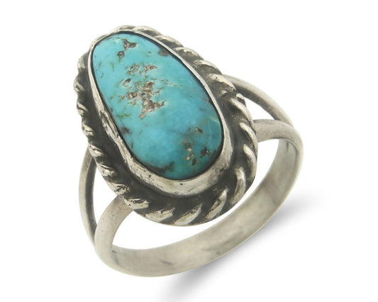 Navajo Ring 925 Sterling Natural Turquoise Native Artist C.80's Size 6.0