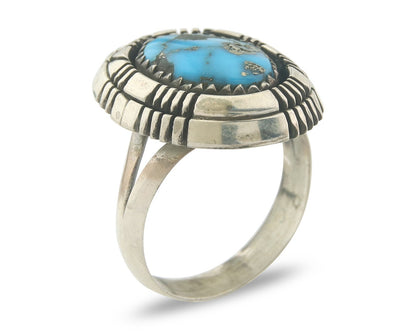 Vintage Navajo Ring 925 Sterling Authentic Traditional Turquoise Size 8.75